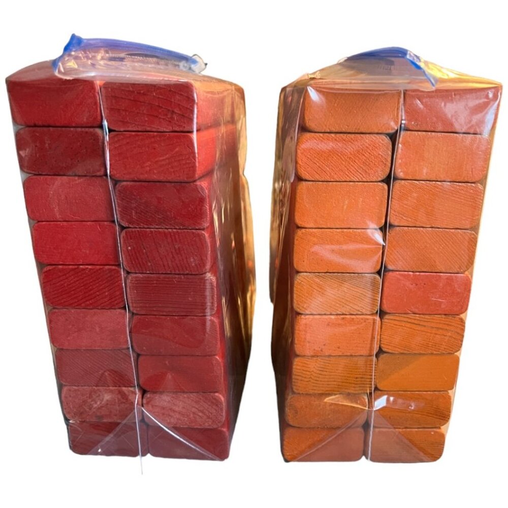 72 Vtg Playskool Red & Orange Wood Building Blocks Rounded Edges 3.5" L x 1.5" W